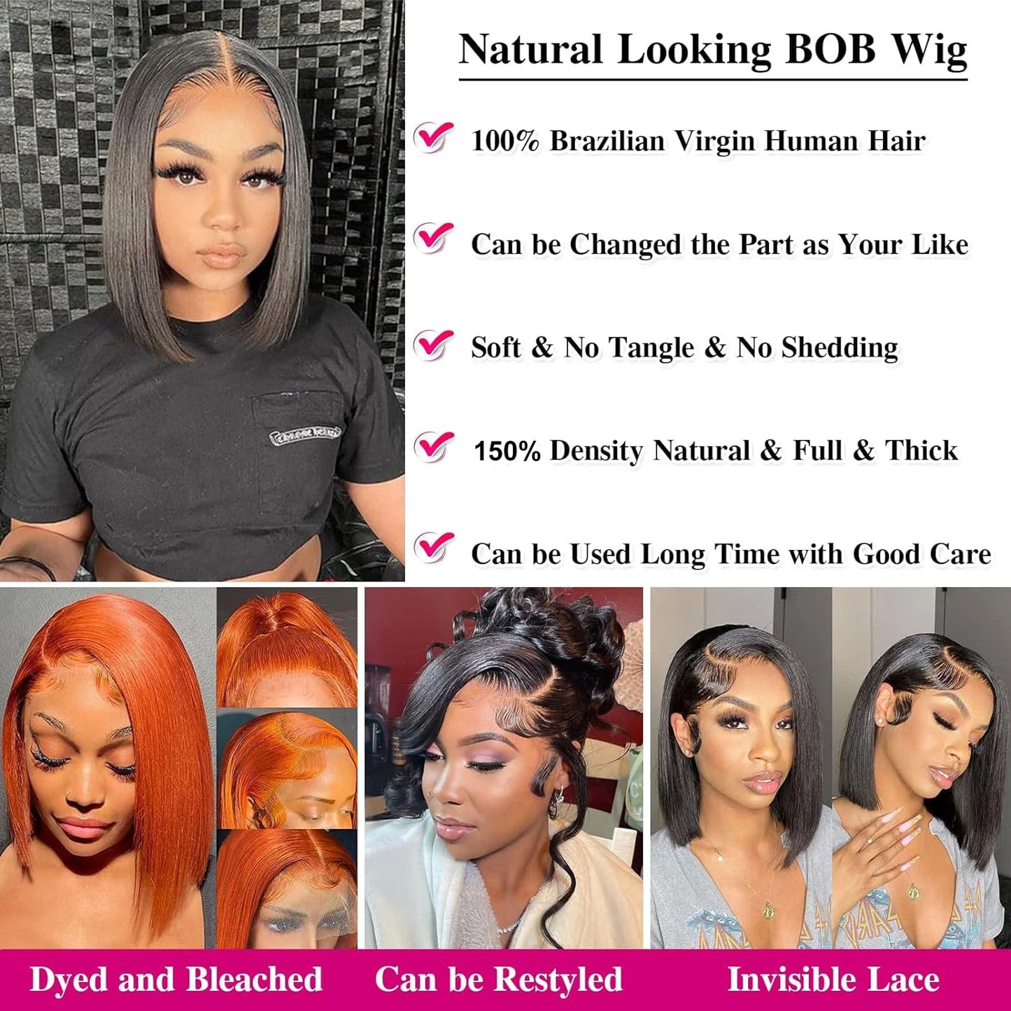 13X4 Short Bob Wig Straight Transparent Lace Front HD Wig 200 Density 100% Human Hair Wigs 4X4 For Black Women Pre Plucked