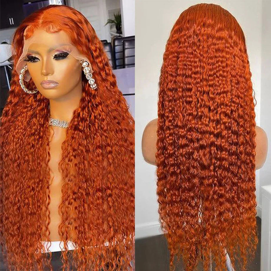 Orange Ginger Lace Front Wig Curly Human Hair Wigs For Women 30Inch Deep Wave Frontal Wig 13x4 13x6 HD Lace Front Human Hair Wig