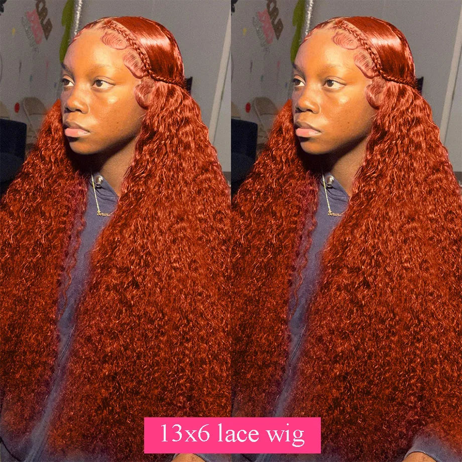 Orange Ginger Lace Front Wig Curly Human Hair Wigs For Women 30Inch Deep Wave Frontal Wig 13x4 13x6 HD Lace Front Human Hair Wig