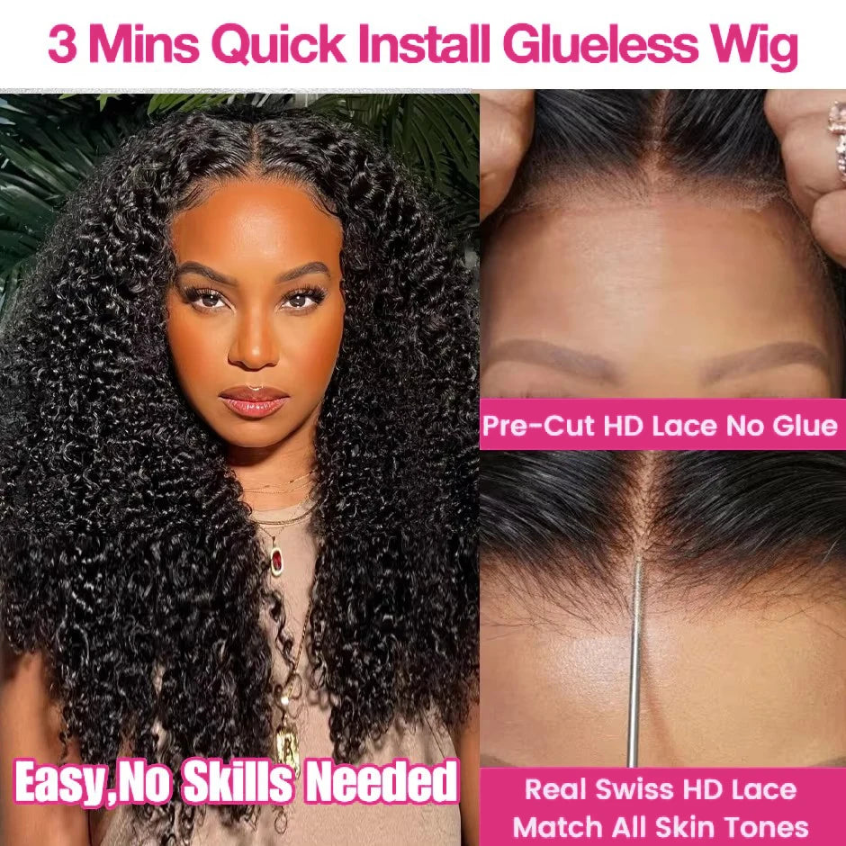 Kinky Curly Wigs 13x6 HD Lace Frontal Wig Glueless Human Hair 4C Afro Curly Lace Front Human Hair Wigs 4x4 HD Lace Closure Wigs