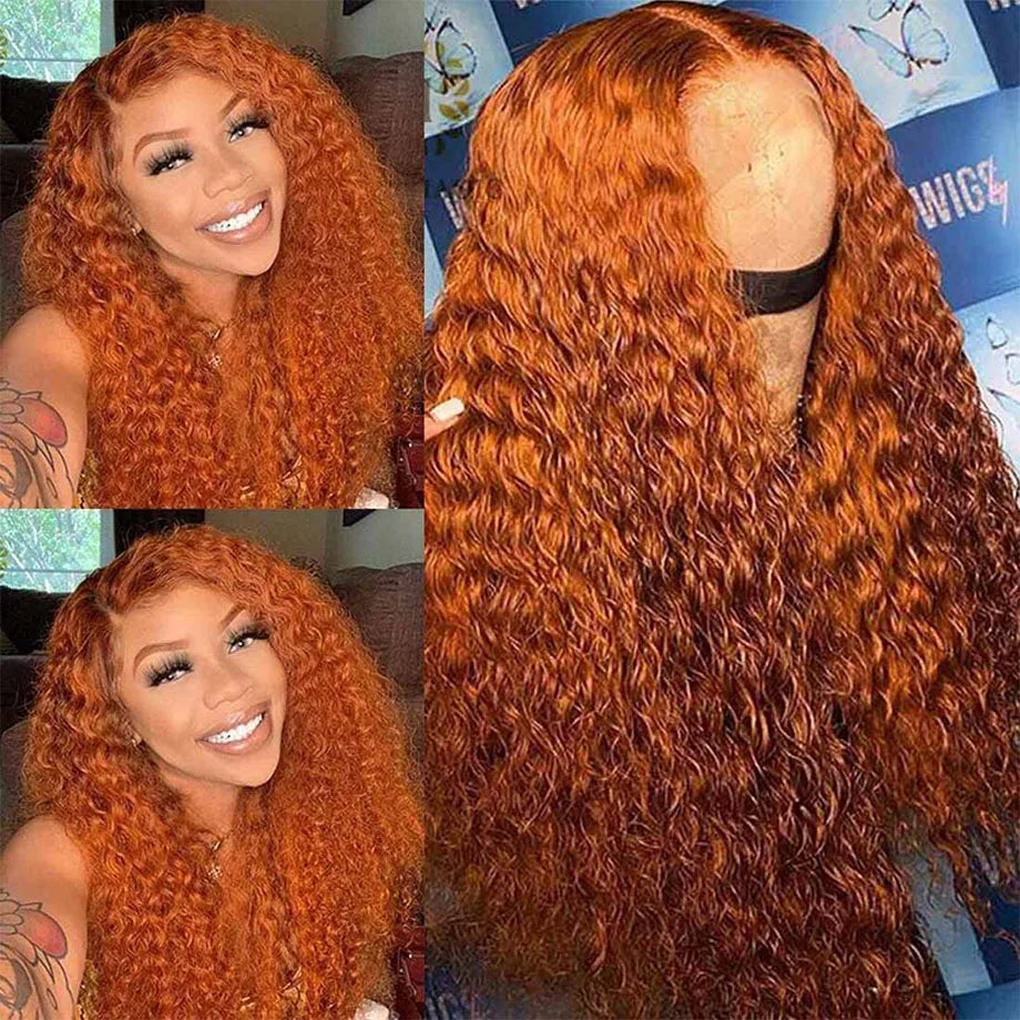 Orange Ginger Lace Front Wig Curly Human Hair Wigs For Women 30Inch Deep Wave Frontal Wig 13x4 13x6 HD Lace Front Human Hair Wig