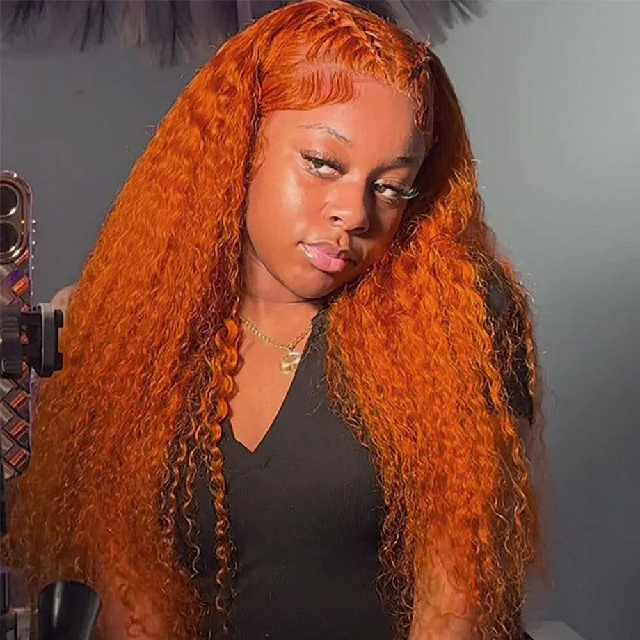 Orange Ginger Lace Front Wig Curly Human Hair Wigs For Women 30Inch Deep Wave Frontal Wig 13x4 13x6 HD Lace Front Human Hair Wig