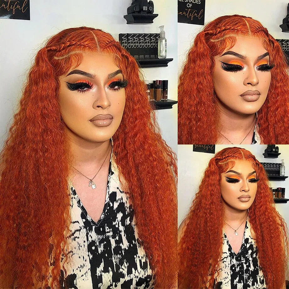 Orange Ginger Lace Front Wig Curly Human Hair Wigs For Women 30Inch Deep Wave Frontal Wig 13x4 13x6 HD Lace Front Human Hair Wig