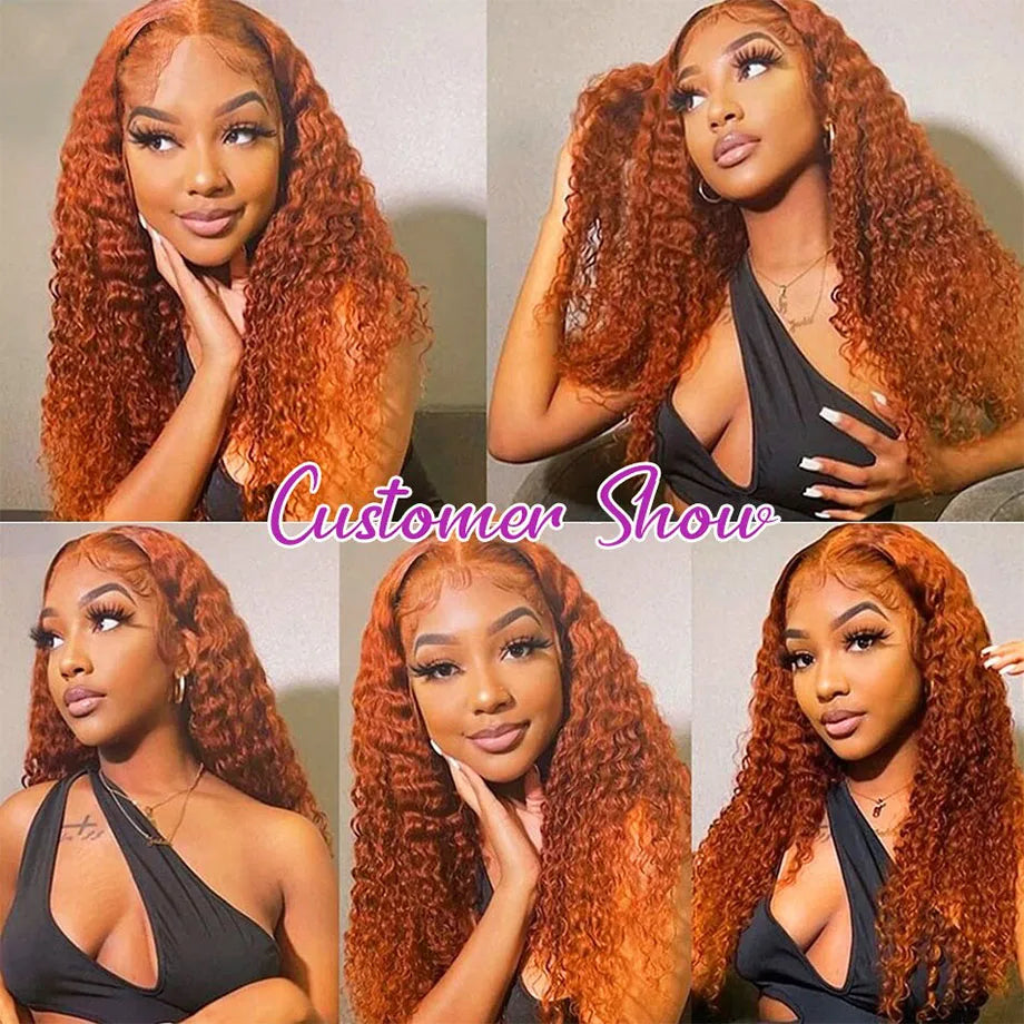 Orange Ginger Lace Front Wig Curly Human Hair Wigs For Women 30Inch Deep Wave Frontal Wig 13x4 13x6 HD Lace Front Human Hair Wig