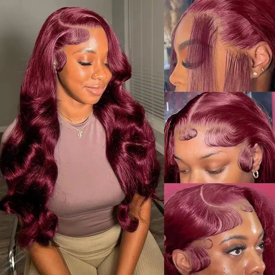 Body Wave Wig Burgundy 99J Lace Front Wig 13x4 13x6 HD Lace Frontal Wig Human Hair Pre Plucked 99j Red Colored Wig