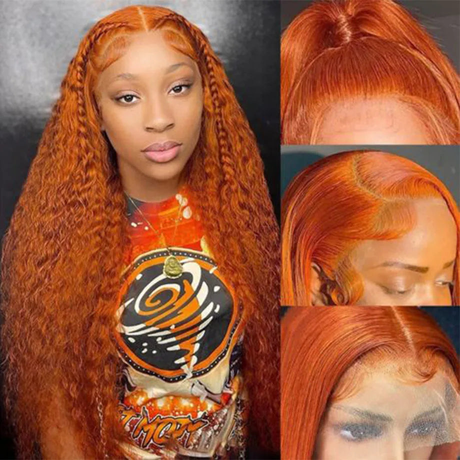 Orange Ginger Lace Front Wig Curly Human Hair Wigs For Women 30Inch Deep Wave Frontal Wig 13x4 13x6 HD Lace Front Human Hair Wig