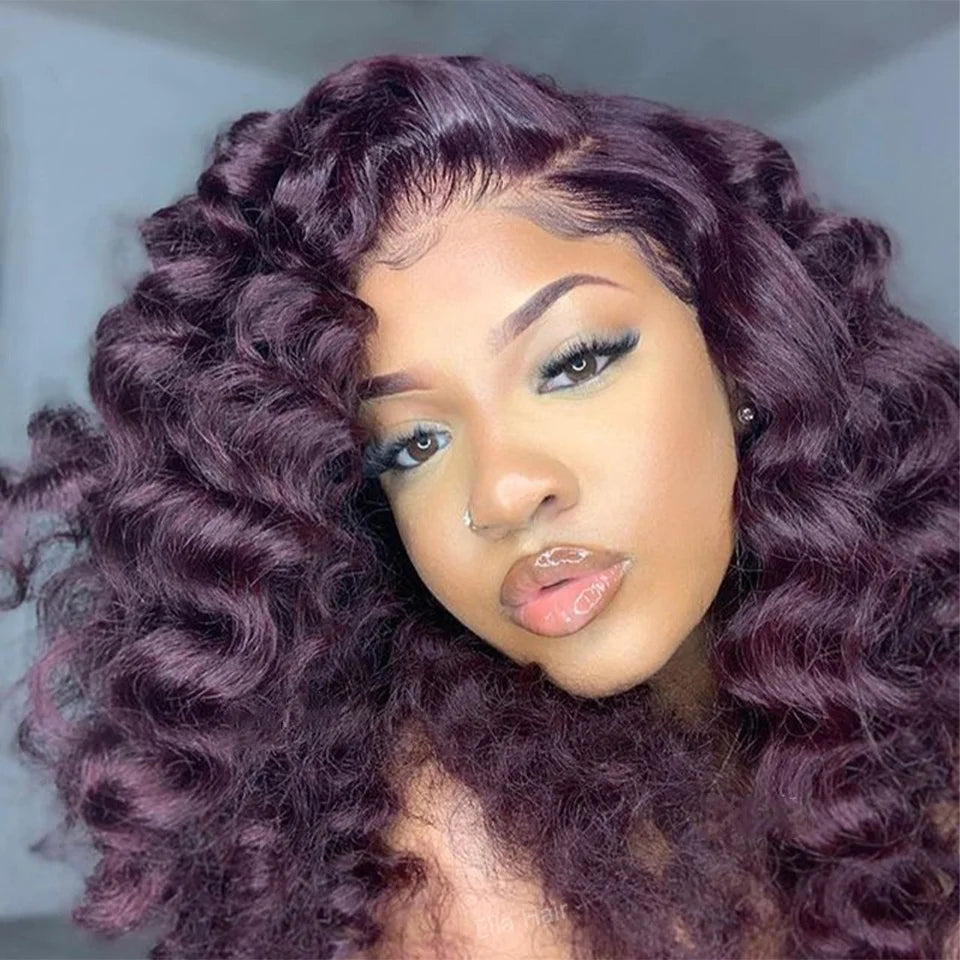 Clearance Sale Wigs Purple Human Hair Wig 13x4 Lace Frontal Wig Purple Colored Wigs 13x4x1 Lace T Part Wig 180 Density