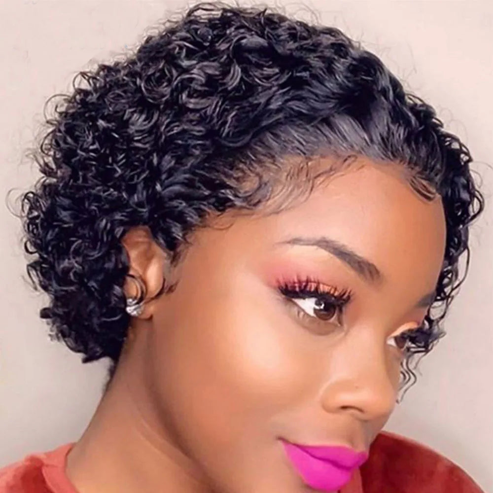 13x1 Lace Front Human Hair Wig Short Curly Lace Front Wigs Brazilian Water Wave Human Hair Wigs Transparent Lace Wigs For Women