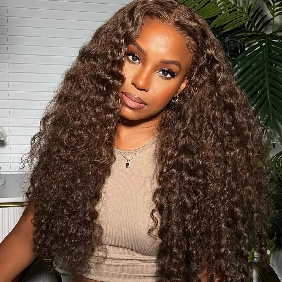 Deep Curly Wigs Human Hair Chocolate Brown 13x4 13x6 Hd Lace Frontal Wig Colored Water Wave Lace Front Wig