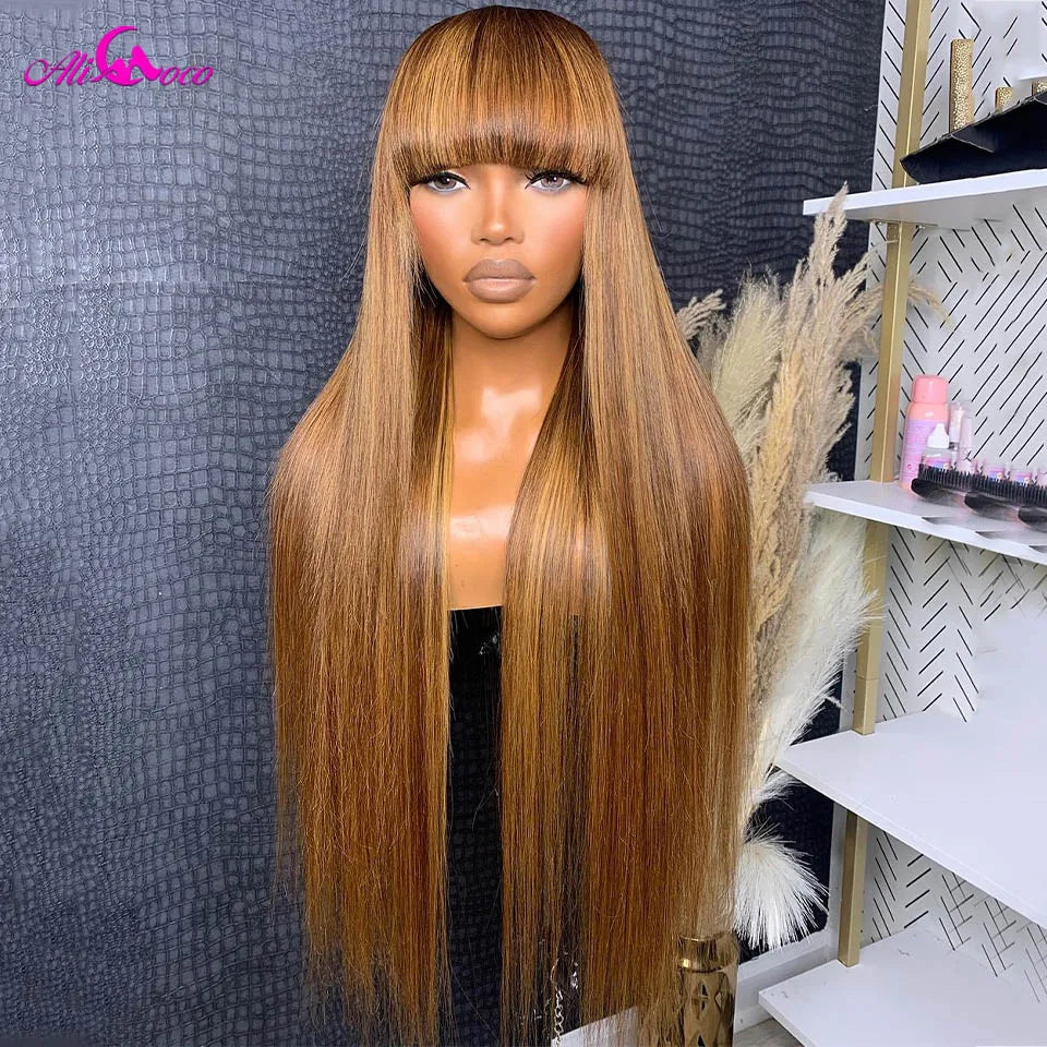 Honey Blonde Straight 13x4 13x6 Lace Front Wigs Human Hair Wigs With Bangs For Women 5x5 Lace Frontal Wigs