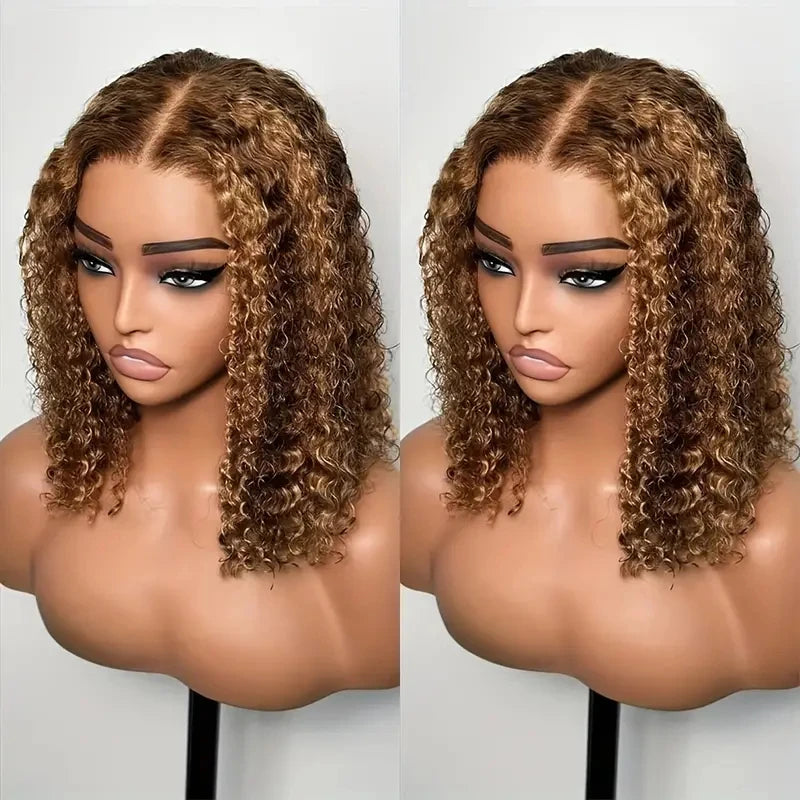 Highlight Color Short Bob Wigs Deep Wave 13x4 Lace Frontal Wigs Brazilian Human Hair Deep Curly Full Frontal Bob Wig Ombre Color