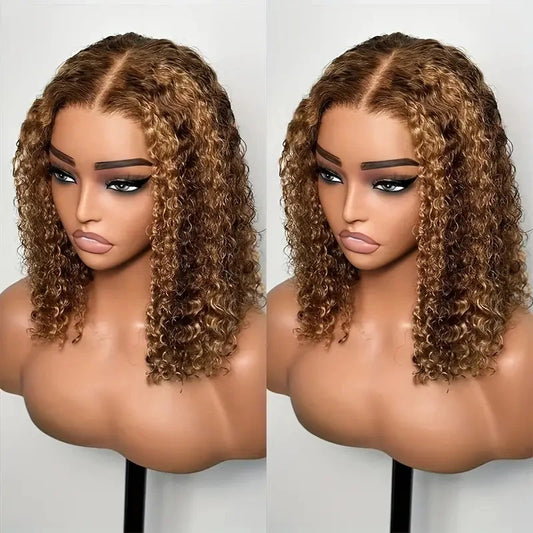 Highlight Color Short Bob Wigs Deep Wave 13x4 Lace Frontal Wigs Brazilian Human Hair Deep Curly Full Frontal Bob Wig Ombre Color