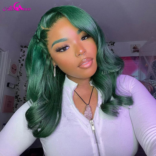 Green Body Wave Bob Wig 13x4 Lace Frontal Wigs For Women Malaysia Transparent Lace Front Human Hair Wig With Baby Hair For Women