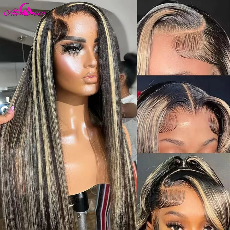 Upgrade 1B 27 Highlight 13X4 13x6 Lace FrontHuman Hair Wigs 180% Highlight Blonde Straight Lace Front Wig Pre Plucked For Women