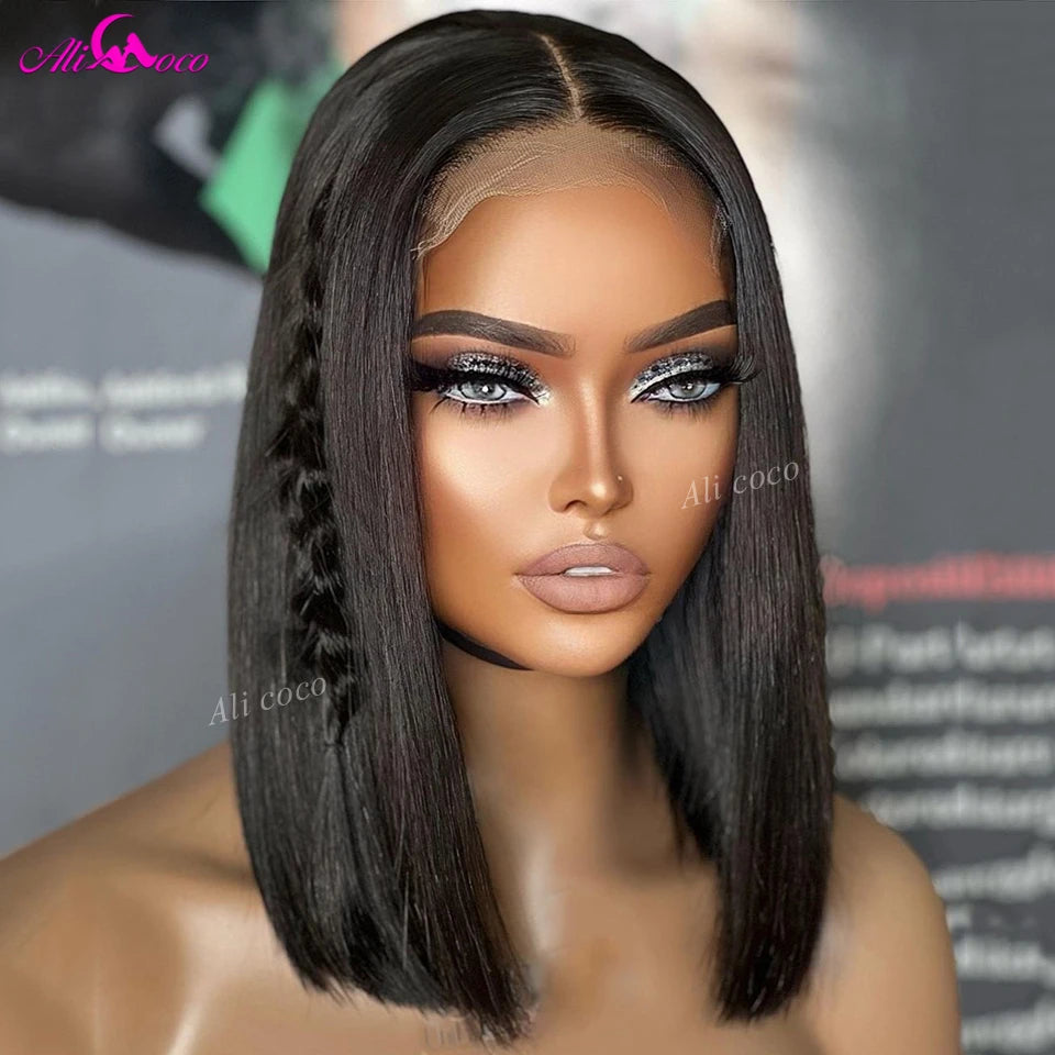 180 Density Highlight Yellow Straight 13x4 Lace Frontal Human Hair Short Bob Wigs Transparent For Women Pre Plucked