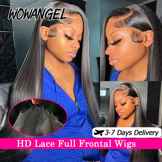 Wow Angel 250% 13x4 HD Lace Silk Straight Wigs 34in Human Hair Lace Frontal Wig Skins Melted Deep Parting Remy Hair For Women