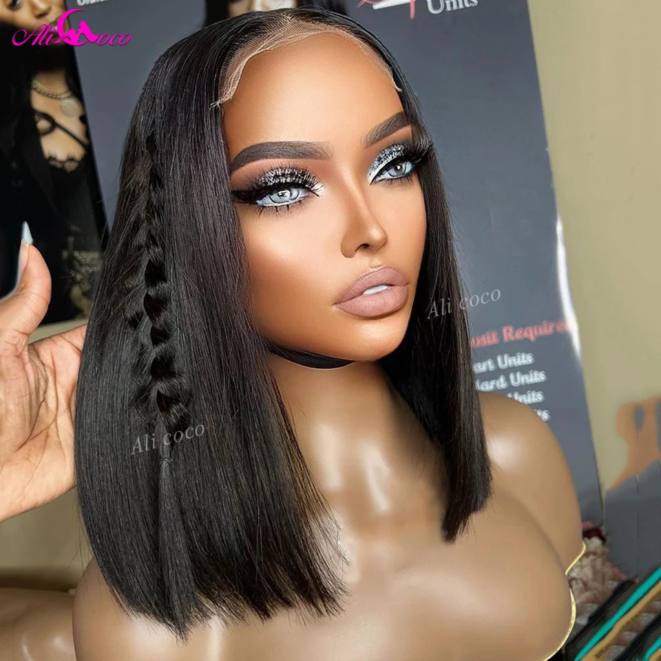 180 Density Highlight Yellow Straight 13x4 Lace Frontal Human Hair Short Bob Wigs Transparent For Women Pre Plucked