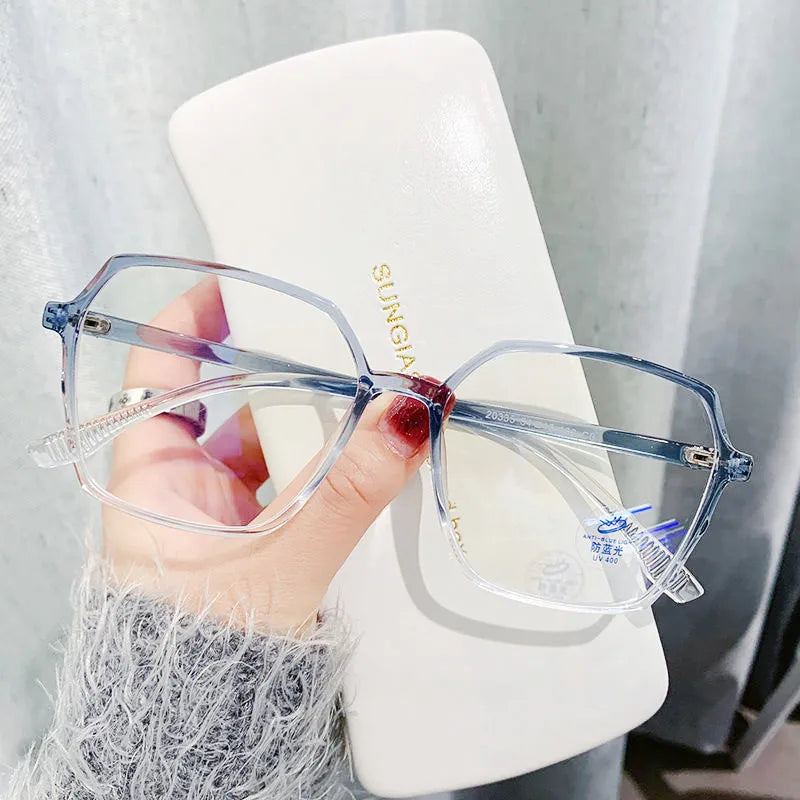 Transparent Anti Blue Light Glasses Large Frame Square Women Eyewear Zero Lens Optical Eyewear Frame Computer Glasses 2022 Trend