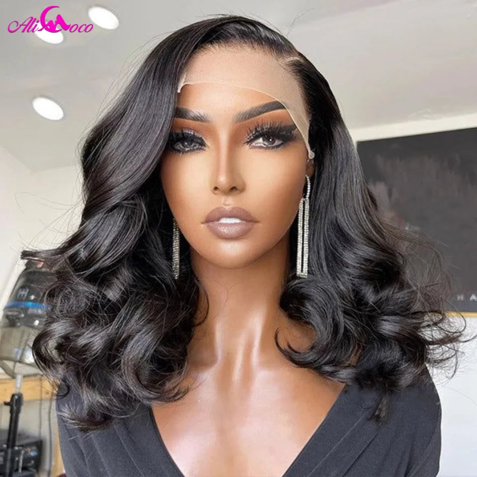 Highlight Green Body Wave Bob Wig Lace Frontal Human Hair Wigs 13x4 Short Bob Transparent Lace Wig Pre Plucked For Women