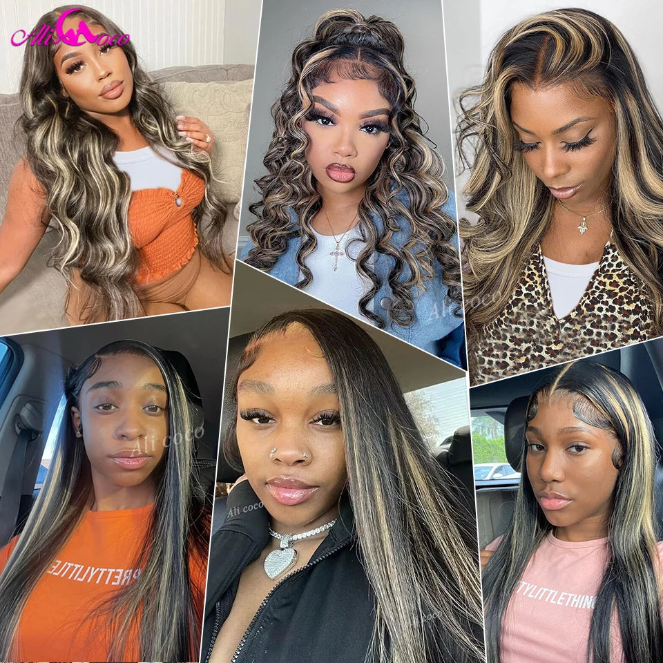 Upgrade 1B 27 Highlight 13X4 13x6 Lace FrontHuman Hair Wigs 180% Highlight Blonde Straight Lace Front Wig Pre Plucked For Women