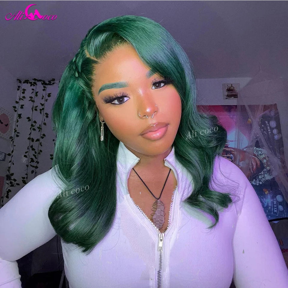 Green Body Wave Bob Wig 13x4 Lace Frontal Wigs For Women Malaysia Transparent Lace Front Human Hair Wig With Baby Hair For Women