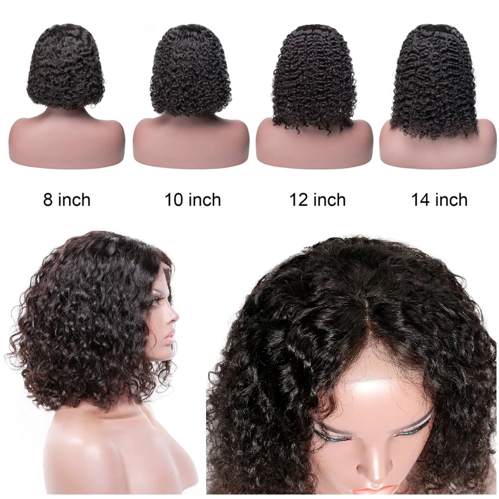 Deep Curly 13x4 Bob Wig Lace Front Human Hair Wig For Women Short Bob Wig 200% Density Transparent Lace Frontal Wig Water Wave