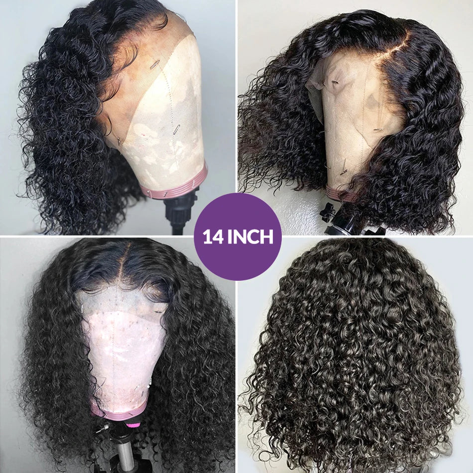 Deep Curly 13x4 Bob Wig Lace Front Human Hair Wig For Women Short Bob Wig 200% Density Transparent Lace Frontal Wig Water Wave