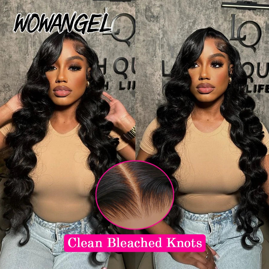 WowAngel 13x6 HD Lace Frontal Wigs Body Wave Human Hair Wigs Bye Bye Knots Skin Melted Pre Plucked Brazilian Hair For Women