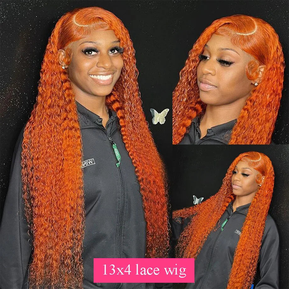 Orange Ginger Lace Front Wig Curly Human Hair Wigs For Women 30Inch Deep Wave Frontal Wig 13x4 13x6 HD Lace Front Human Hair Wig