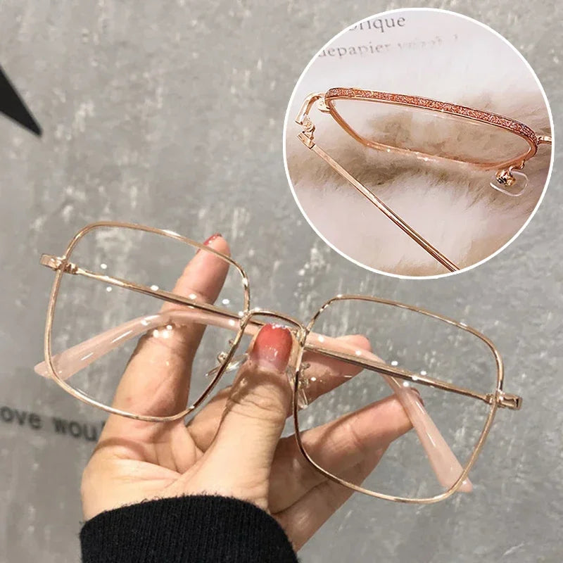 Luxury Anti Blue Light Glasses Men Women Glitter Frame Diamond Studded Oversized Square Eyeglasses Computer Goggles Eyewear