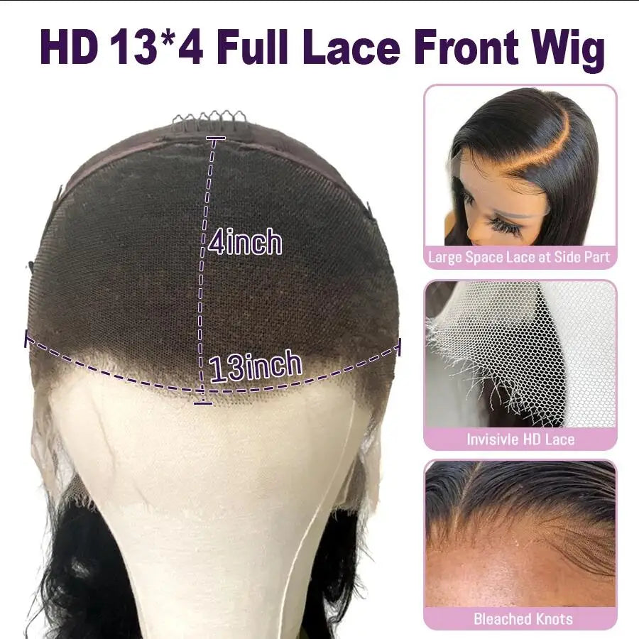 Wow Angel 250% 13x4 HD Lace Silk Straight Wigs 34in Human Hair Lace Frontal Wig Skins Melted Deep Parting Remy Hair For Women