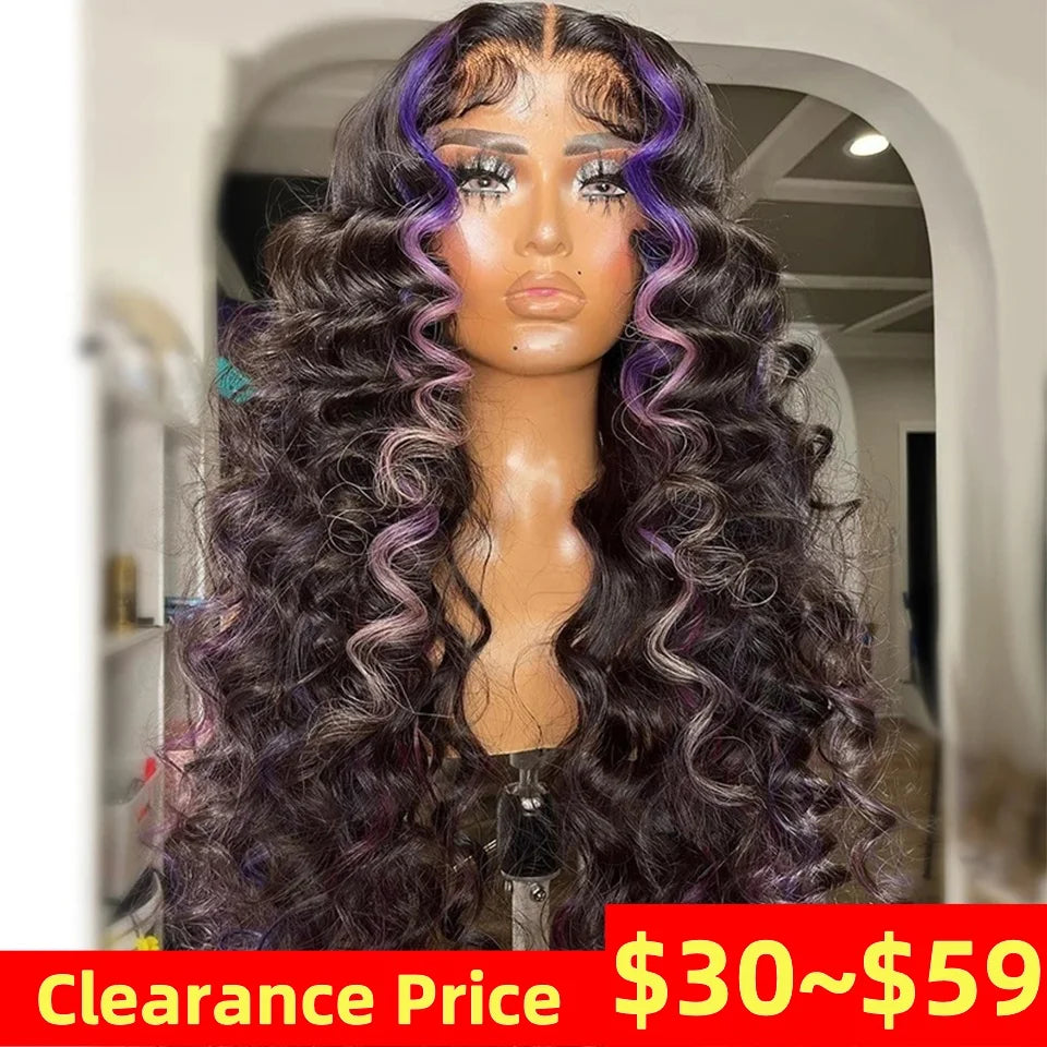 Clearance Sale Wigs Purple Human Hair Wig 13x4 Lace Frontal Wig Purple Colored Wigs 13x4x1 Lace T Part Wig 180 Density