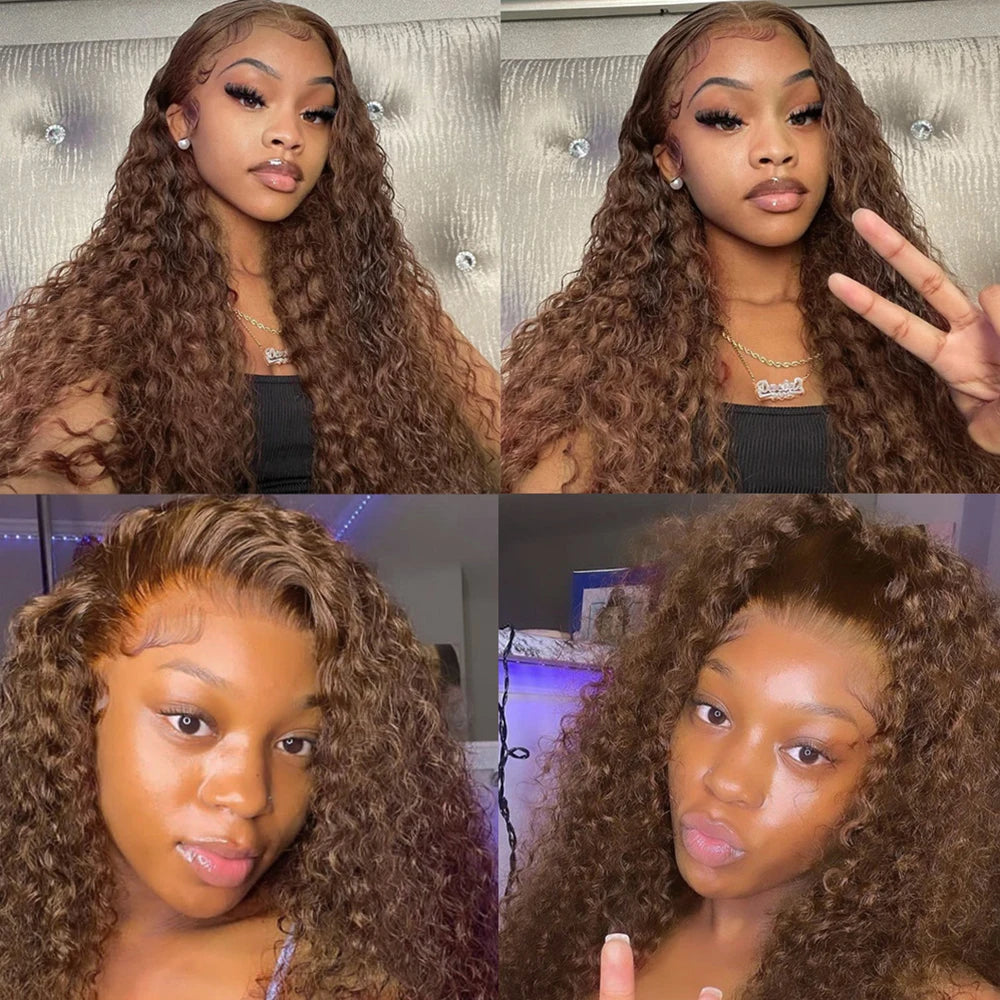 Deep Curly Wigs Human Hair Chocolate Brown 13x4 13x6 Hd Lace Frontal Wig Colored Water Wave Lace Front Wig