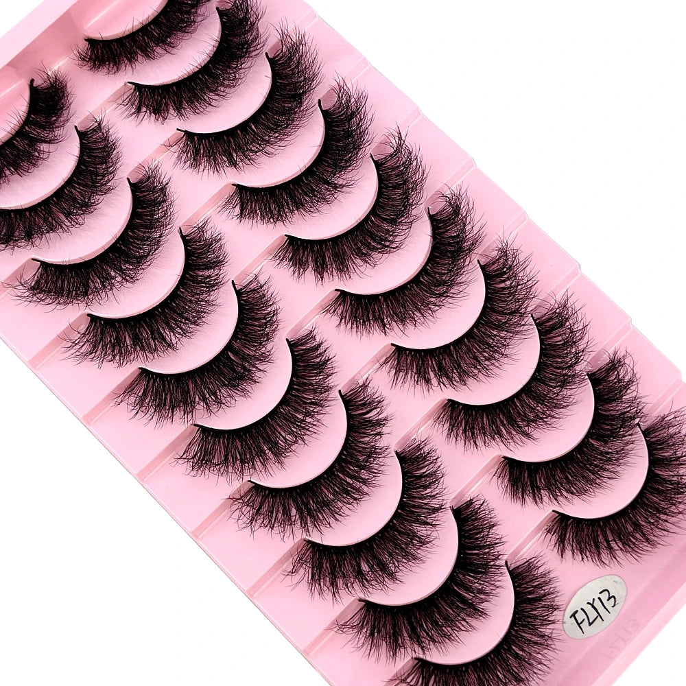 10 Pairs Faux Mink Eyelashes Handmade False Eyelashes Natural Nude Makeup Simulation Cross Messy Eye 3D Curly Eyelashes