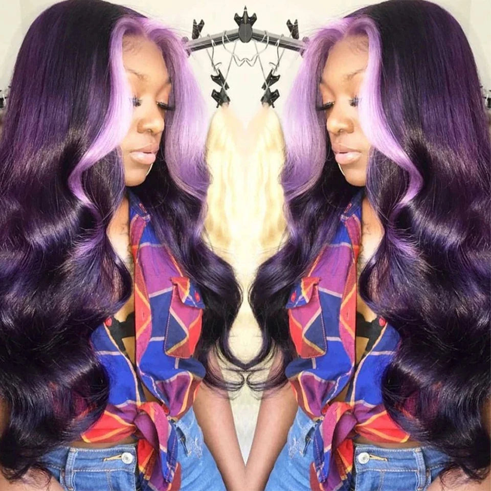 Clearance Sale Wigs Purple Human Hair Wig 13x4 Lace Frontal Wig Purple Colored Wigs 13x4x1 Lace T Part Wig 180 Density