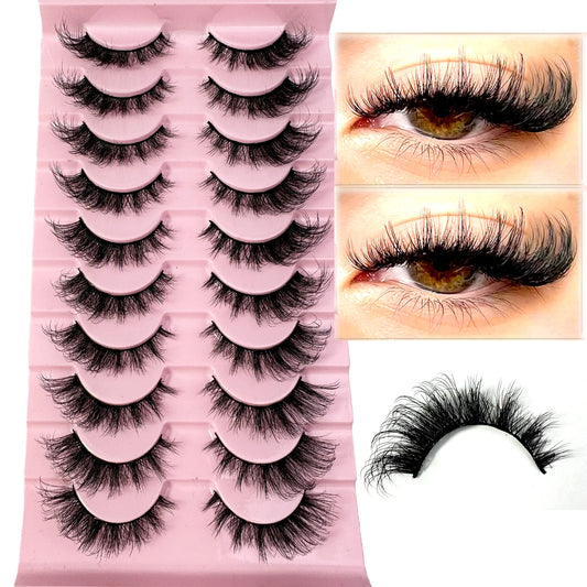 New 10Pairs Cat Eye Lashes Faux Mink Eyelashes Natural long Manga Lashes Winged End Eye Elongated Eyelashes Fake Lashes Makeup