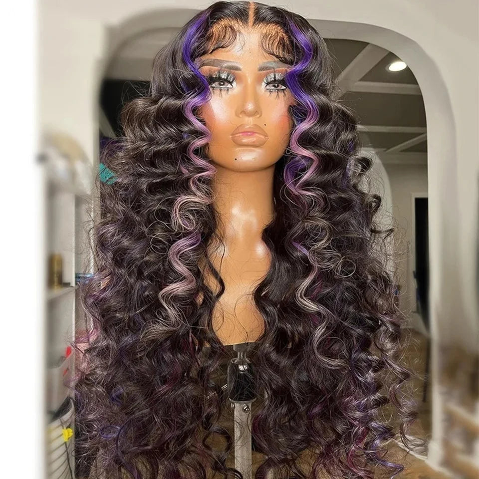 Clearance Sale Wigs Purple Human Hair Wig 13x4 Lace Frontal Wig Purple Colored Wigs 13x4x1 Lace T Part Wig 180 Density