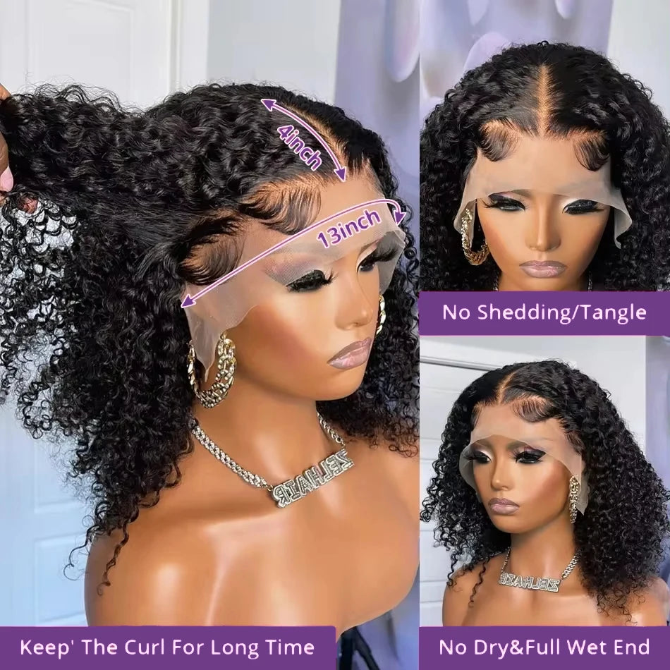 Deep Curly 13x4 Bob Wig Lace Front Human Hair Wig For Women Short Bob Wig 200% Density Transparent Lace Frontal Wig Water Wave