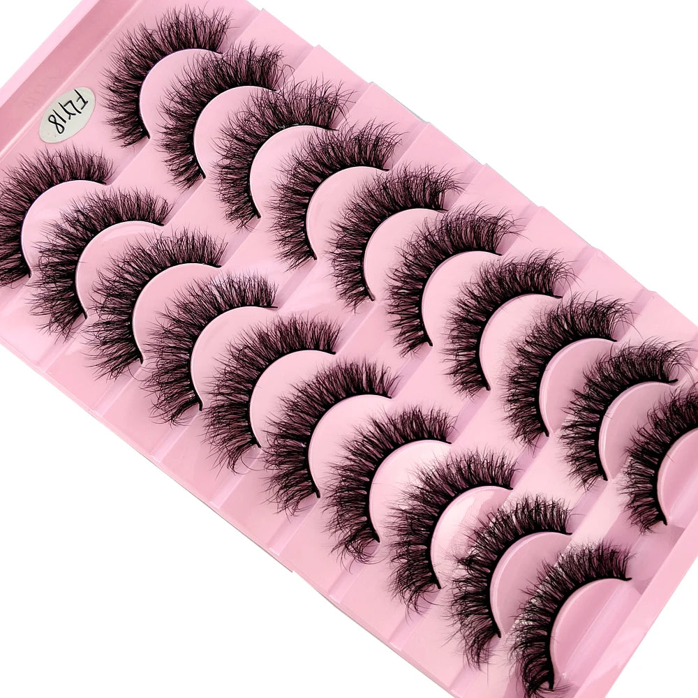 10 Pairs Faux Mink Eyelashes Handmade False Eyelashes Natural Nude Makeup Simulation Cross Messy Eye 3D Curly Eyelashes