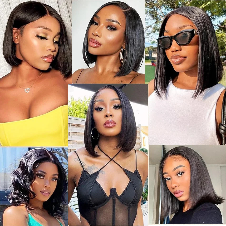 13X4 Short Bob Wig Straight Transparent Lace Front HD Wig 200 Density 100% Human Hair Wigs 4X4 For Black Women Pre Plucked