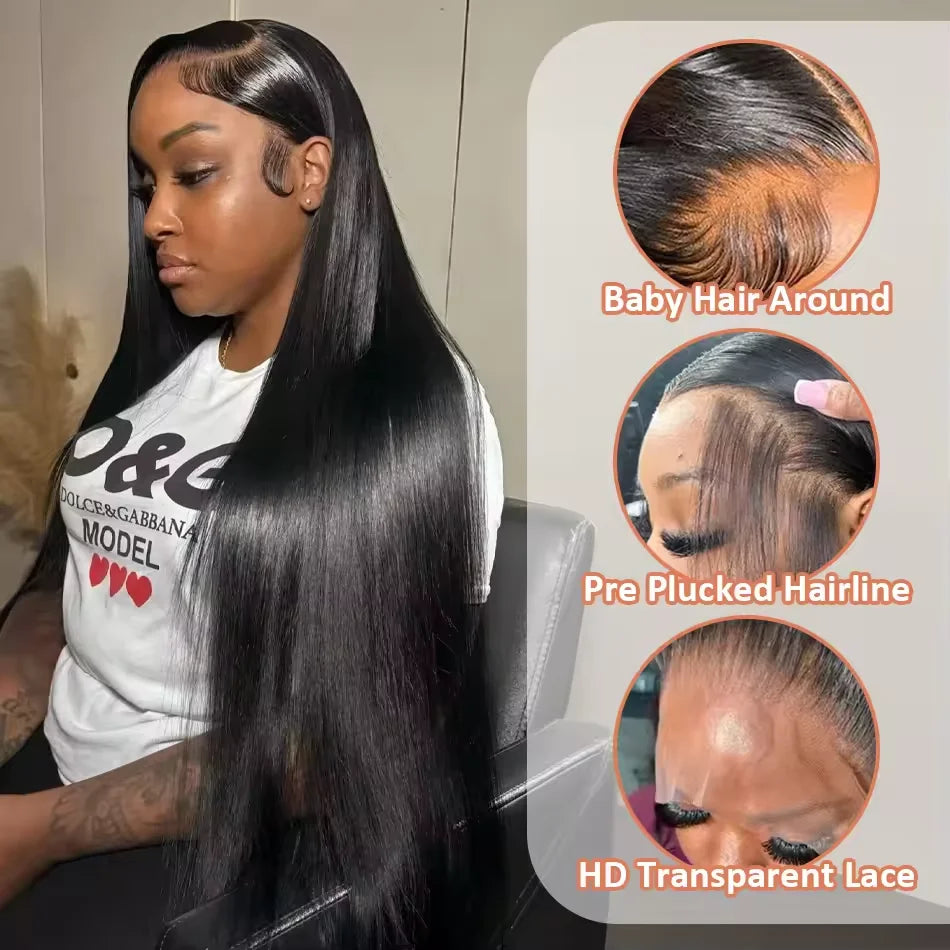 Short Brazilian Straight Lace Front Wigs for Women 13x4 30 40 Inch 13x6 360 Lace Frontal Wig with Natural Hair Texture