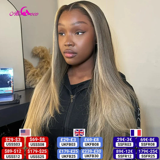 13x4 13x6 Ash Blonde Highlight Wig Human Hair Straight Lace Front Wigs For Women 5x5 Lace Frontal Wigs Pre Plucked