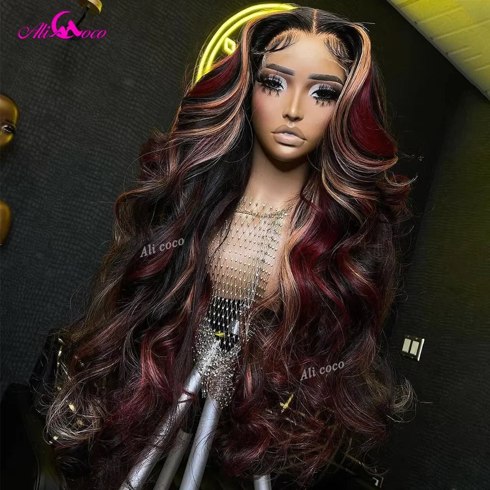 34 36 Inch 13x6 Highlight 99J Blonde Lace Frontal Wig Body Wave Human Hair Wigs For Black Women Red Blonde 5x5 Lace Closure Wig