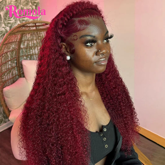 13x4 13x6 Burgundy Deep Wave Frontal Wig Curly Wigs Human Hair Hd Colored 99j Red Lace Front Human Hair Wigs For Black Women