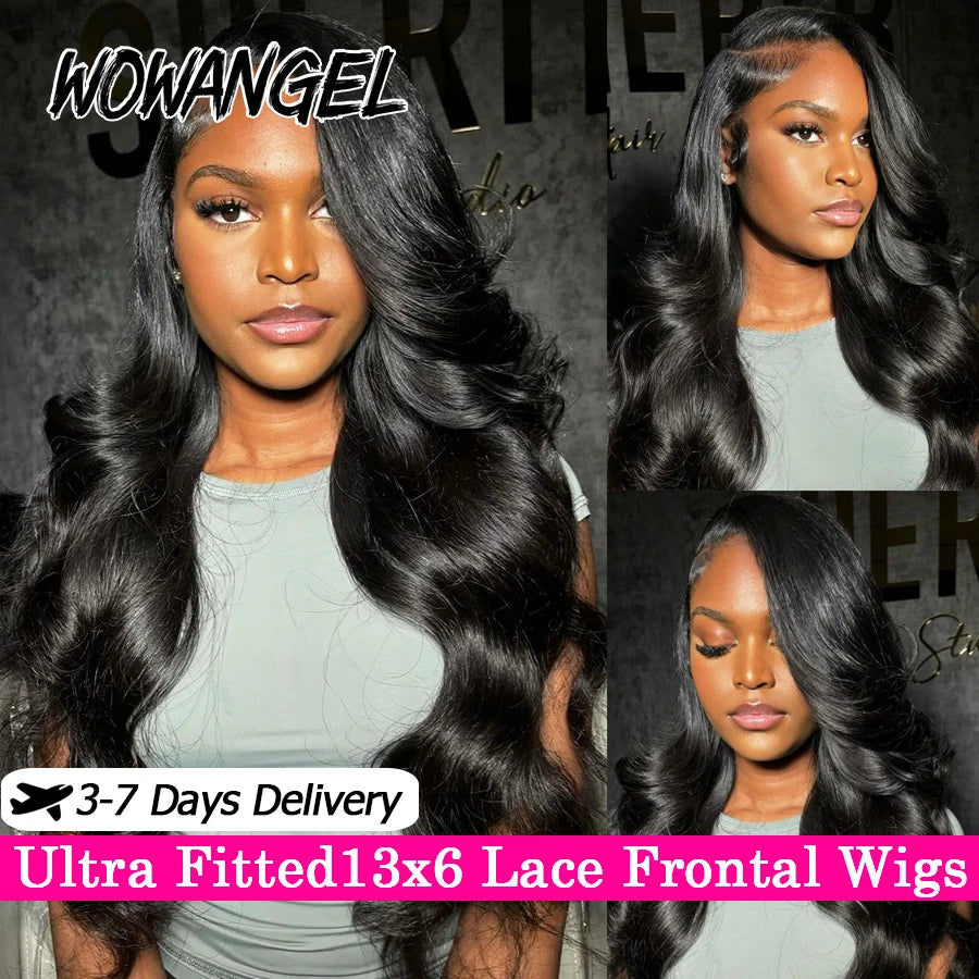 WowAngel 13x6 HD Lace Frontal Wigs Body Wave Human Hair Wigs Bye Bye Knots Skin Melted Pre Plucked Brazilian Hair For Women