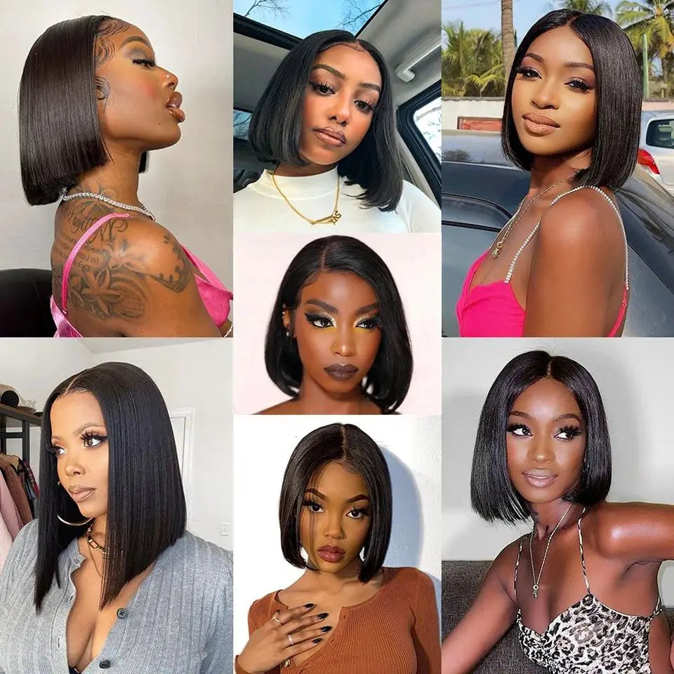 13X4 Short Bob Wig Straight Transparent Lace Front HD Wig 200 Density 100% Human Hair Wigs 4X4 For Black Women Pre Plucked