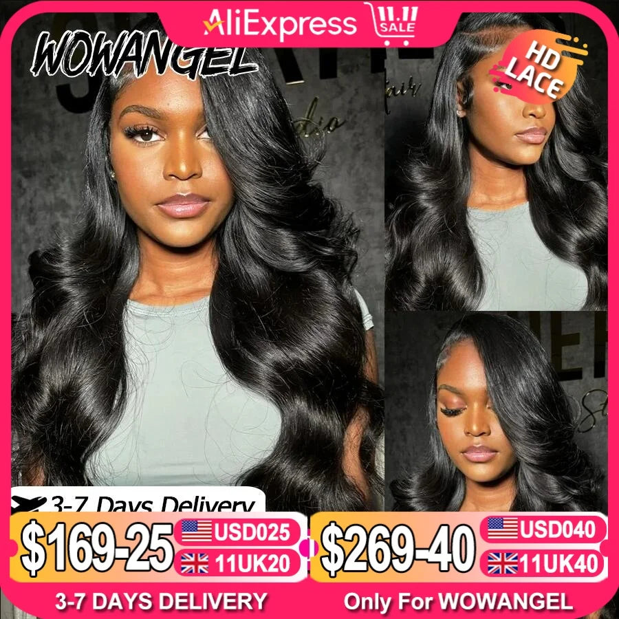 WowAngel 13x6 HD Lace Frontal Wigs Body Wave Human Hair Wigs Bye Bye Knots Skin Melted Pre Plucked Brazilian Hair For Women