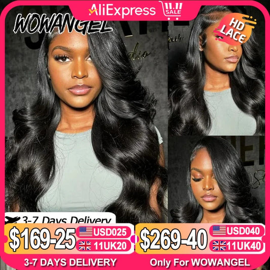 WowAngel 13x6 HD Lace Frontal Wigs Body Wave Human Hair Wigs Bye Bye Knots Skin Melted Pre Plucked Brazilian Hair For Women