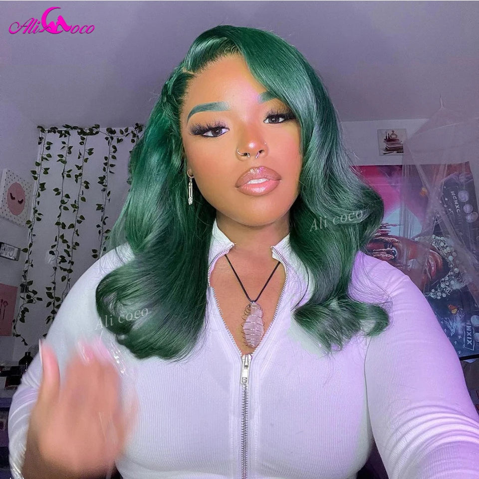 Green Body Wave Bob Wig 13x4 Lace Frontal Wigs For Women Malaysia Transparent Lace Front Human Hair Wig With Baby Hair For Women