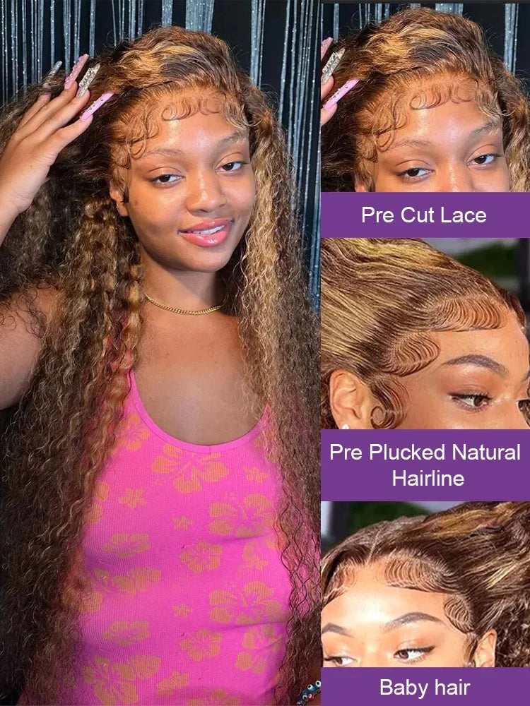 Loose Deep Wave 13X5 Wig Human Hair Ready To 13X4 13x6 Lace Closure Curly Highlight Ombre 4/27 Preplucked Hairline Pre Cut